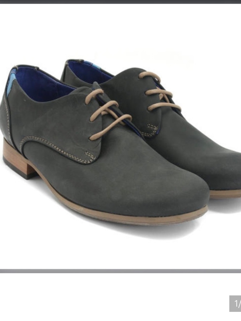 John Fluevog women’s derby 9 Dark Gray Derby Shoes with Tan Accents